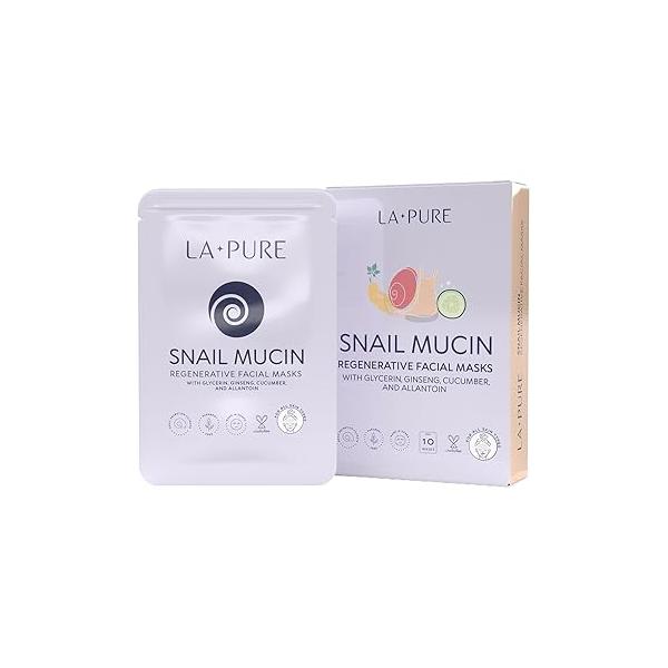 Snail Mucin Mask - 10ct Korean Sheet Pack for Signs of Aging, Aid Skin Repair & Hydration Pure Face with Collagen Hyaluronic Acid Cruelty-Free Hydrating