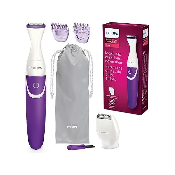 Philips Beauty Bikini Genie Cordless Trimmer for Line Hair Removal, with Shaving Head and Comb, BRT383/50