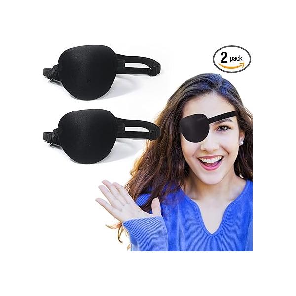 Eye Patches for Adults,2 Pcs Medical Amblyopia Lazy Left or Right Eyes,Black 3D Adjustable Eyepatch