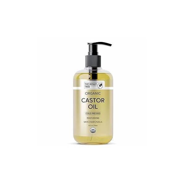 Organic Castor Oil - Cold Pressed 9 fl oz 100% Pure & Hexane Free for Hair Growth Moisturizing Nourishing Face Body
