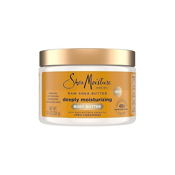 SheaMoisture Deeply Moisturizing Body Butter with Raw Shea Butter, Argan Oil and Pro-Ceramides, Rich Hydration & Healing of Dry Skin, 48H 11.5 oz