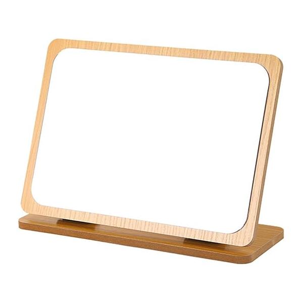 Rectangular Compact Table Mirror - Wood Frame, 90 Degree Rotation, Back Stand