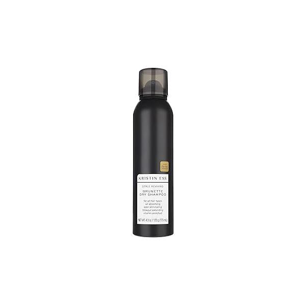 Kristin Ess Hair Brunette Dry Shampoo for Dark + Brown with Vitamin C all Types - Oil Absorbing Time Saving Powder Spray Types, Vegan, 4 fl. oz.