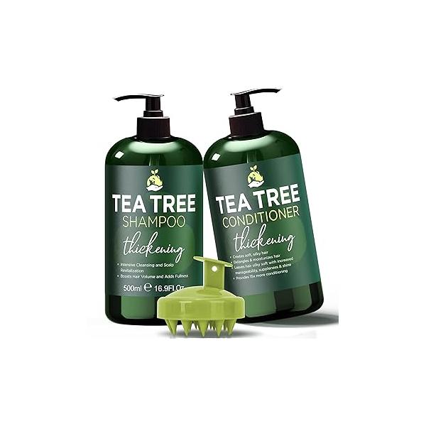 Tea Tree Shampoo & Conditioner Set | Thinning Hair Loss Treatments for Men and Women Soothes Itchy Scalp Dandruff Boosts Growth Reduces Sulfate Paraben Free