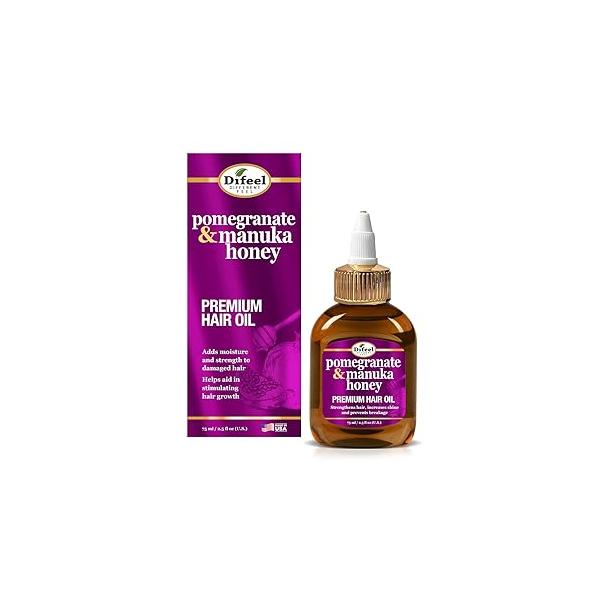 Difeel Pomegranate & Manuka Honey Premium Hair Oil 2.5 oz. Travel Size - Growth Stimulating, Moisturizing Strengthening for Dry, Damaged