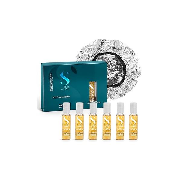 Alfaparf SOS Reconstruction reparative Emergengy oil, treatment for Damaged hair, Hair breakage, Strengthening 6 vials Bundle with Conditioning cap by Beauty Nation
