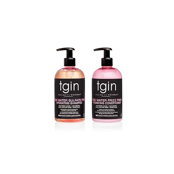 tgin Rose Water Shampoo + Conditioner Duo for Curly, Coily and Wavy Hair, Sulfate Free, with Water, Acai Berries, Nourishes Detangles Dry, Color Treated 13 oz