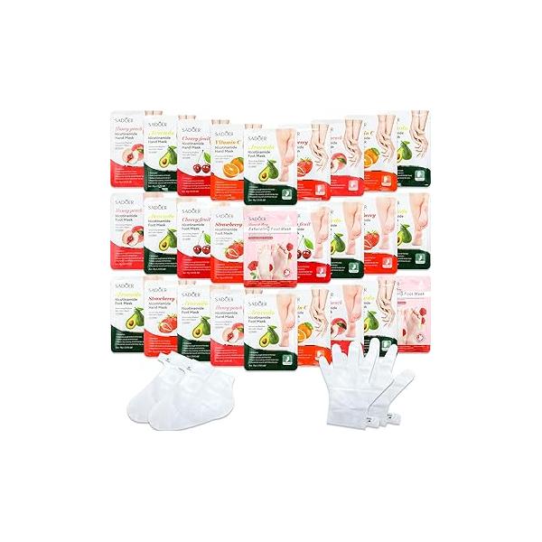 24 Pcs Fruits Beauty Hand Foot Mask Bulk Hydrating Moisturizing Gloves Shea Butter Aloe for Spa Kit Skincare Gift Kits Women