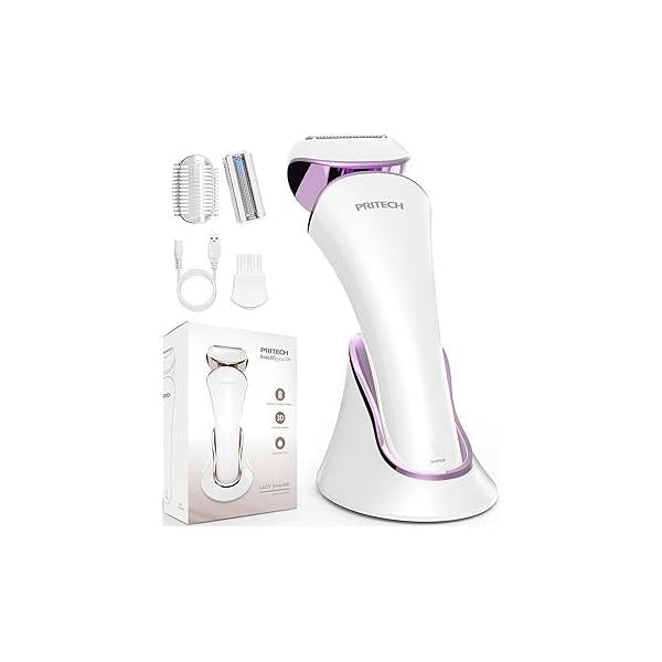 PRITECH Electric Shaver for Women - Cordless Lady Razor, USB Rechargeable, Wet & Dry Waterproof Razor Legs, Arms, Underarms, Bikini