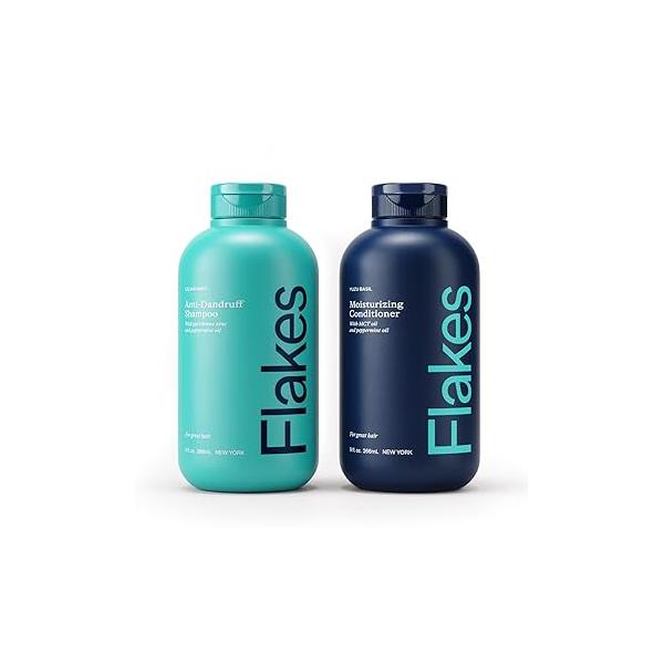 Flakes Anti-Dandruff Shampoo and Conditioner Set for Men | Dry, Flaky, & Itchy Scalp Relief Sulfate Paraben Free Healthy Hair Gentle, Hydrating Moisturizing 9 fl oz