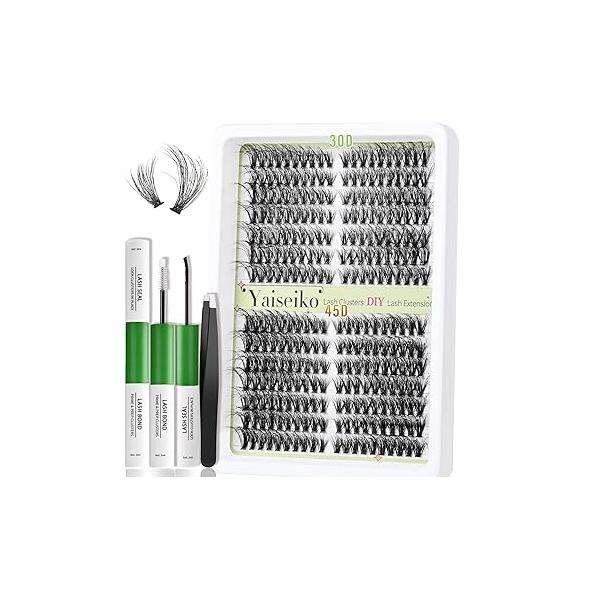 Lash Extension Kit 30+45D Natural Clusters Eyelash Kit, 8-17mm Individual Lashes with Bond and Seal, Tweezers (8-17mm, Kit)