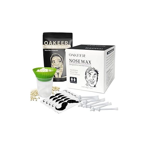 Oakeer Nose Wax Kit - 40 Sticks, Hair Remover for Men & Women, Ears Nose, with 20 Paper Cups 100g