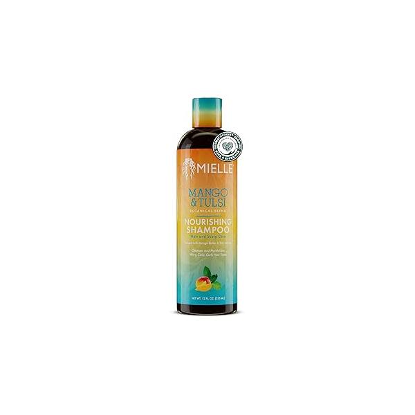 Mielle Organics Mango & Tulsi Nourishing Hair Shampoo - Moisturizing for Curly Gently Cleanses Remove Scalp Impurities Nourishes, Strengthens Balances Moisture (6 Fl Oz)