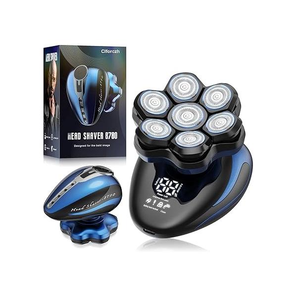 Head Shaver for Bald Men: 7D Magnetic Detachable Electric Razor,IPX6 Waterproof Wet Dry Rotary Shavers, LED Display Rechargeable Shaving Kit with USB-C Fast Charge(Blue)