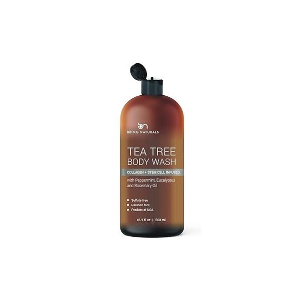 Body Wash with Tea Tree & Organic Oil - Fights Odor, Acne Skin Issues, 16.9 oz by BeingNaturals