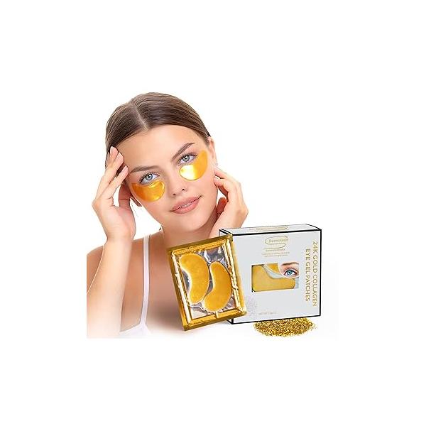 Under Eye Gel Pads, Collagen Patches for Puffy Eyes, Dark Circles, and Wrinkles, 24K Gold Mask with Hyaluronic Acid, Vegan, Cruelty-Free, Hydrating Pad,15 Pairs