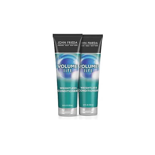 John Frieda Volume Lift Weightless Conditioner, Volumizing Conditioner with Air-Silk Technology for Fine or Flat Hair, Adds Natural Fullness, Safe Color-Treated 8.45 Oz, Pack of 2