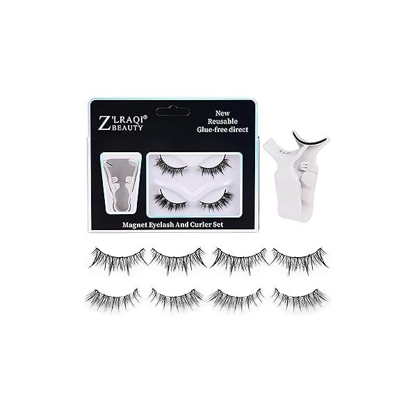 Magnetic Eyelashes with Applicator, 2 Pair Natural Look Reusable and No Glue Needed Effortless Beauty, Upgrade 3 Magnet False Lashes More Easy to Wear