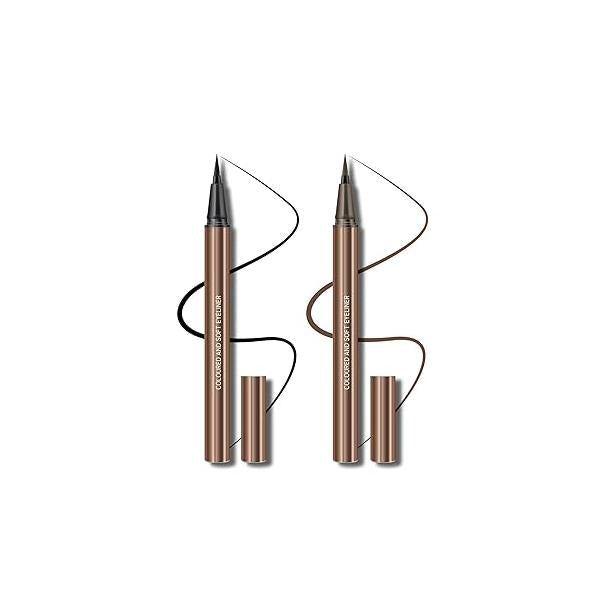 KYDA 2 Colors Liquid Eyeliner, Black Brown Matte Tint, Ultra Fine Tip, Lasting Pigment Eyeliner Pencil, Silky Smooth Formula, Quick Drying