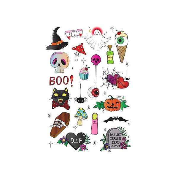 Temporary Tattoo Set By Tatsy, The Halloween Set, Fake tattoos, Original, For Kids, Boys, Girls, Adults, Unique Design, Cover Up, Accessories, Spooky, Ghost, Candy, Skull, Spider