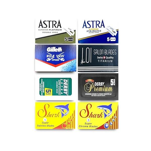 Razor Blades Club - Astra-Derby-Shark-GiIIette Double Edge Sampler (40 blades, 8 different brands)