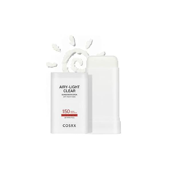 COSRX Airy-Light Clear Sunscreen Stick with Vitamin E & C SPF 50, 0.67 oz, 19g, Lightweight, Travel Essentials, Summer Korean Skin Care, Matte for Face