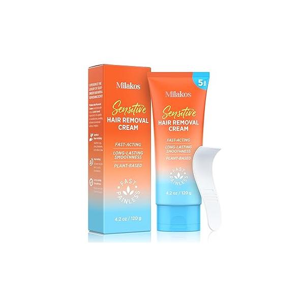 Hair Removal Cream for Women - Sensitive Skin & Bikini Area with Fast-Acting 5-Minute Formula Painless Depilatory Underarms, Legs, Arms -No Irritation