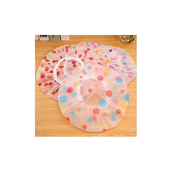 AKOAK 5 Pieces Reusable Waterproof EVA Plastic Lace Elastic Band Flower Printed Hat Environmental Protection Hair Bath Caps Shower