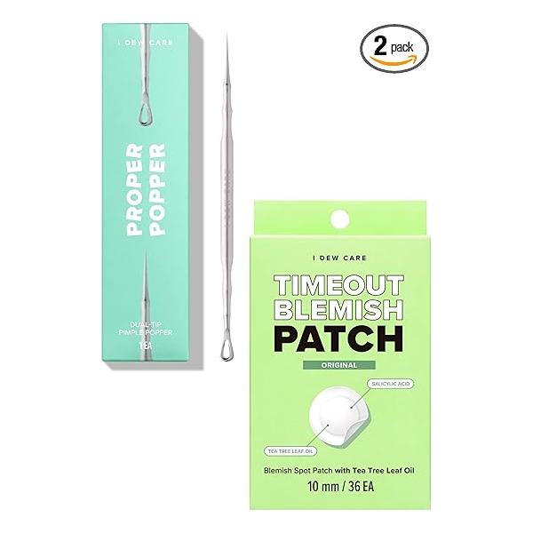 I Dew Care Dual-Tip Pimple Popper - Proper Popper, 1 EA + Hydrocolloid Acne Patch Timeout Blemish Original, 36 Count Bundle