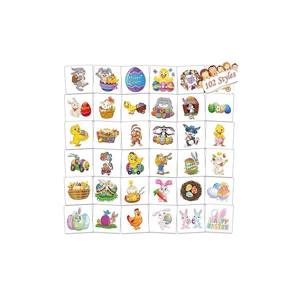 102 PCS Individually Wrapped Easter Temporary Tattoo for kids - egg and Rabbit Chick Girls Boy Body Arm Shoulder Cute Tattoos Stickers Decorations Party Supplies