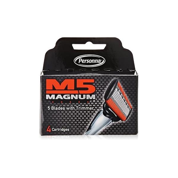 M5 Magnum Razor Cartridge Blades with Trimmer, 4 Count Refill (2 Pack)