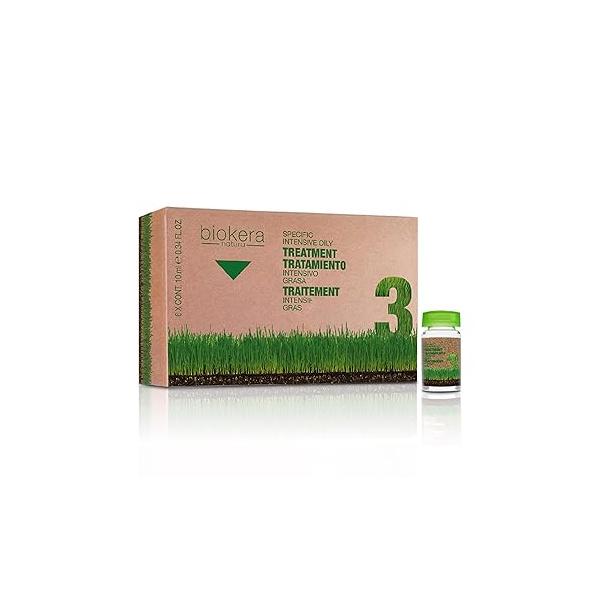 SALERM - Oily Hair Treatment Intensive Grease Biokera Natura 6 x 10 ml Lotion for with Proteins, Amino Acids, and Beer Yeast Sebum Regulating