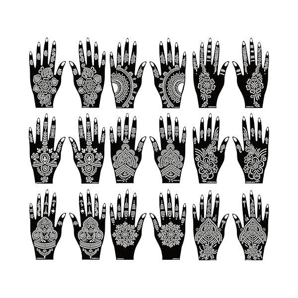 Henna Stencils 18 Sheet Tattoo kit Hands Sticker Indian Temporary Stencil Self Adhesive Templates