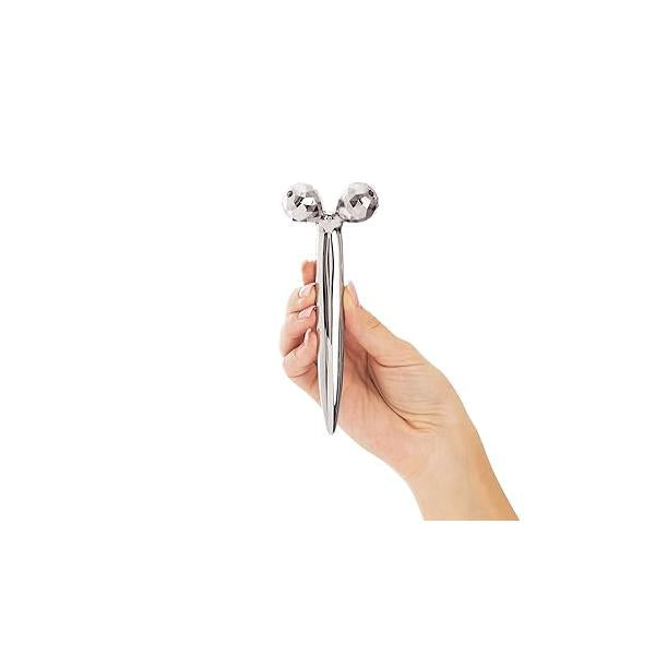 Contouring Face Roller - Skin Care Massager Tightens & Tones Appearance, Improves Complexion, and Reduces Aging Wrinkles, Silver
