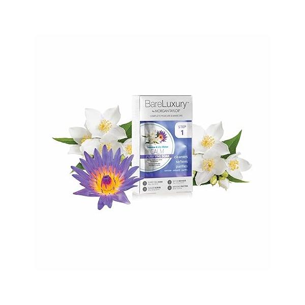 Morgan Taylor BareLuxury 4-Step Complete Pedicure & Manicure Packs (Calm Jasmine Lily Water) - Nail Care Kit with Soak, Masque, Scrub Massage Butter, Professional Spa-Quality Treatments.