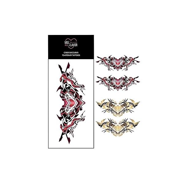 Cosplay Cyber Succubus Sexy Womb Temporary Tattoos | Kawaii Fake Tattoo Perfect for Women's Anime Costumes (Metal)