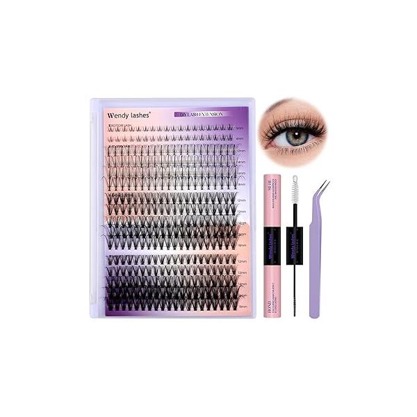 Lash Clusters Kit for Eyelash Extensions: Ultra-light, DIY, Natural, Fluffy, Manga, Wispy, Waterproof, Anime, Cat Eye, D Curl, 12-18mm Mixed, 20+30D, Wendy Lashes