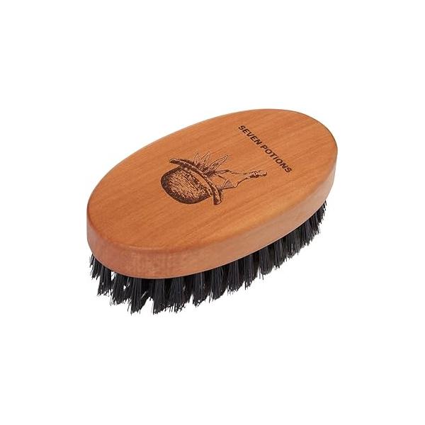 Seven Potions Beard Brush For Men With 100% First Cut Boar Bristles. Made in Pear Wood Firm Bristles To Tame and Soften Your Facial Hair