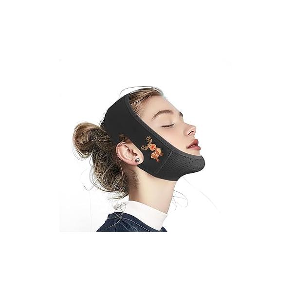 Chin Strap for Sleeping, V Line Lifting Mask, Reusable Face Strap, Jaw Exerciser (Black-Reindeer-U)