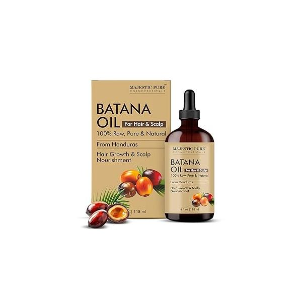 Majestic Pure Batana Oil for Hair & Scalp Nourishment, Strengthening, Nourishing, Voluminizing - Non GMO Verified, 4 Fl Oz