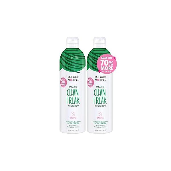Not Your Mother's Clean Freak Unscented Dry Shampoo (2-Pack) - 12 oz Refreshing Instantly Absorbs Oil and Odor for Refreshed Hair