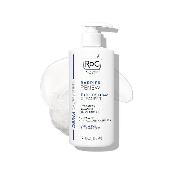 RoC Barrier Renew Gel to Foam Non Drying Facial Cleanser Hydrate Skin, 12 Ounces