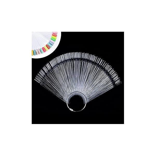 AZUREBEAUTY 50 Pcs Nail Color Sticks with Ring, Clear Fan Shape Art Polish Display Tips, False Sample Sticks, Practice Display, Transparent nail Practice-Tips for Manicure
