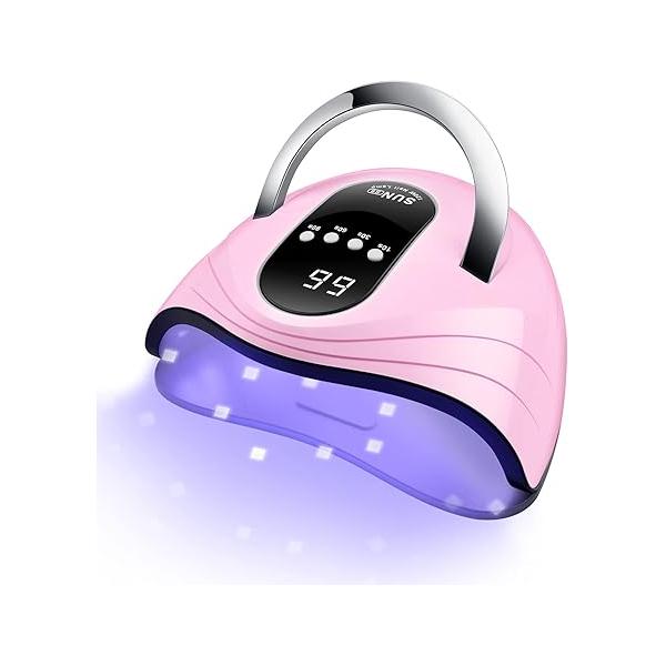UV Gel Nail Lamp 120W LED Light Fast Dryer for Polish Curing with 4 Timers Portable Handle Large Space Automatic Sensor (White)