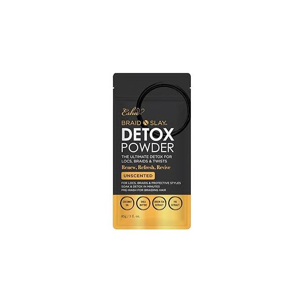 Esha Braid N Slay Detox Powder - Scalp Cleanser for Braids, Locs & Twists Removes Buildup, Odor Prewashes Synthetic Hair Non-Stripping, Soothing, 85g (85g, UNSCENTED)