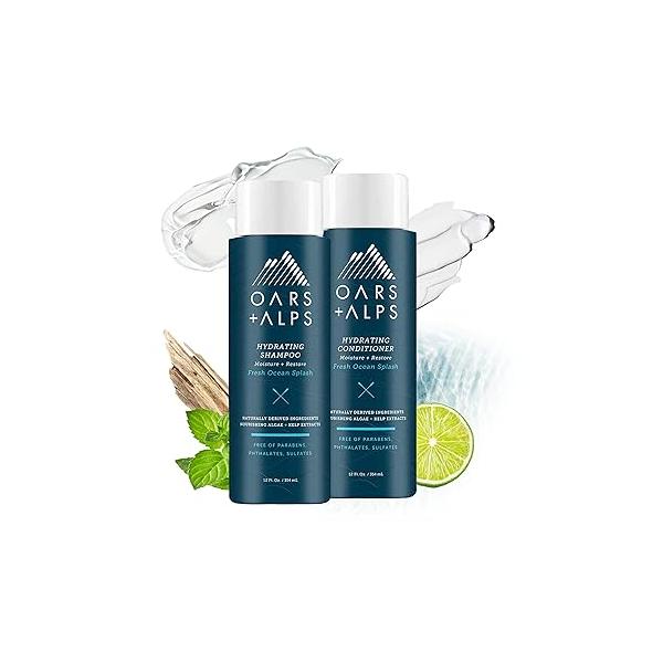 Oars + Alps Men's Sulfate Free Hair Shampoo and Conditioner Set, Infused with Kelp Algae Extracts, Fresh Ocean Splash, 12 Fl Oz Each