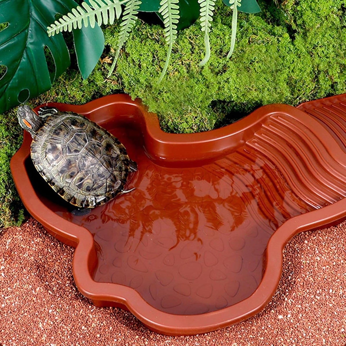 Tortoise Water Dish with Ramp and Basking Platform, Reptile Food Dish Turtle Water Bowl, Reptile Bathing Pool Amphibians Habitat Accessories for Lizard, Box Turtle, Horned Frog