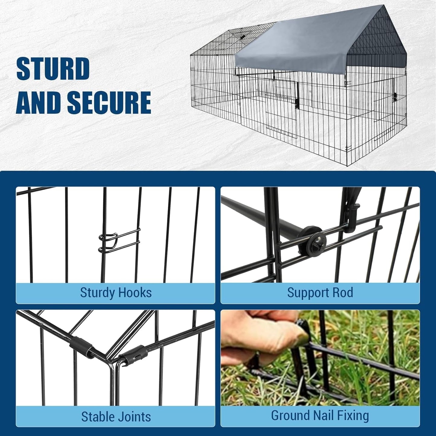 M optimized 86"x40"x40" Metal Chicken Coop, Chicken Run with Waterproof Cover, Outdoor Backyard Farm Animal Enclosure Crate Pet Playpen Exercise Pen for Rabbit Duck