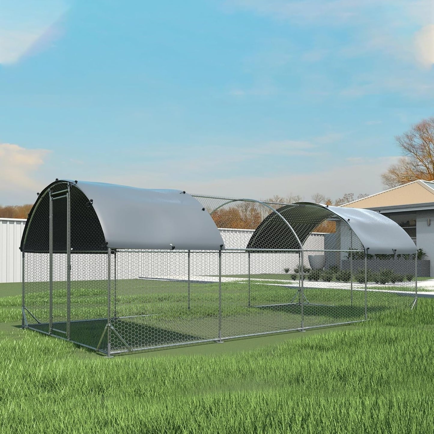 Large Metal Chicken Coop with Run for 30 Chickens, 9' x 25' x 6.5', Walk-in Poultry Cage with UV-Resistant Cover