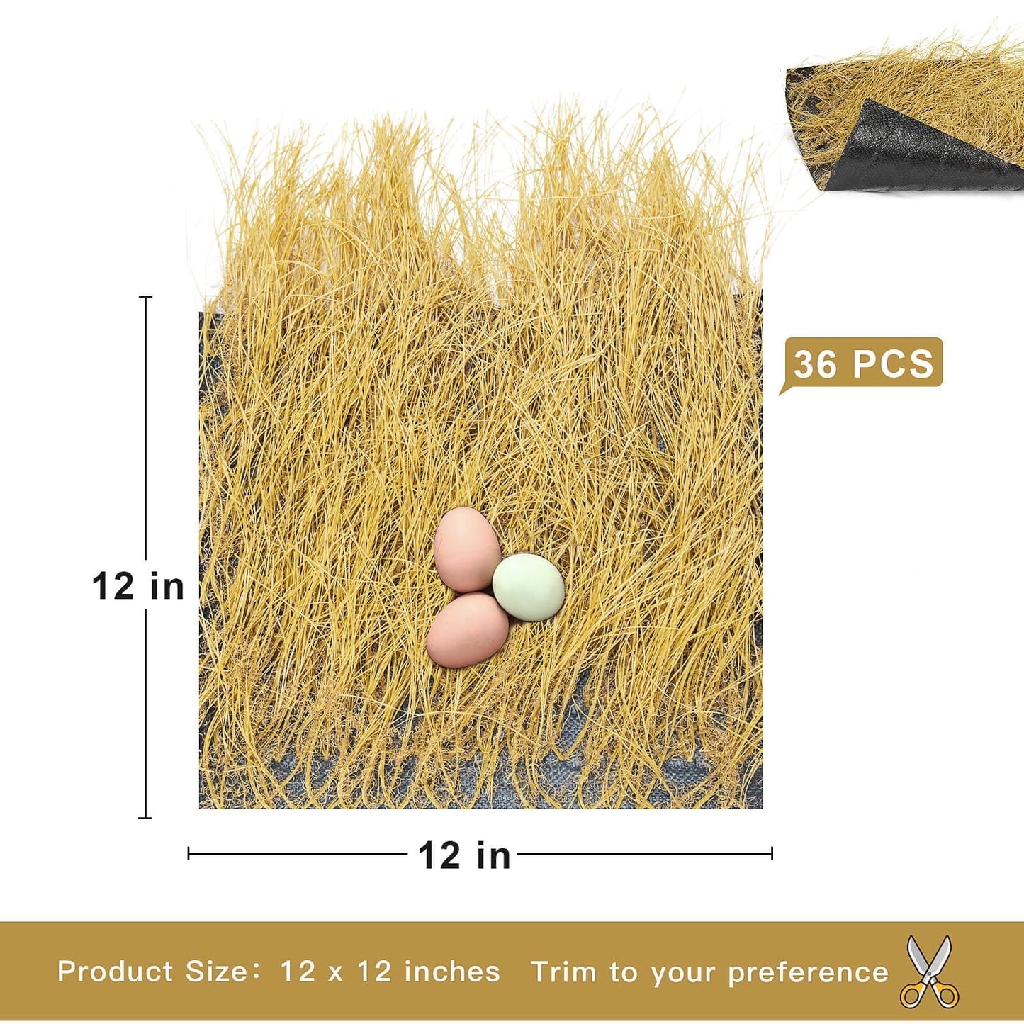HOTSOUL 36 Pack Chicken Nesting Pads, 12x12 inch Yellow Artificial Grass Nesting Box Liners, Washable & Reusable Hen Nest Mats, Soft and Durable Coop Bedding
